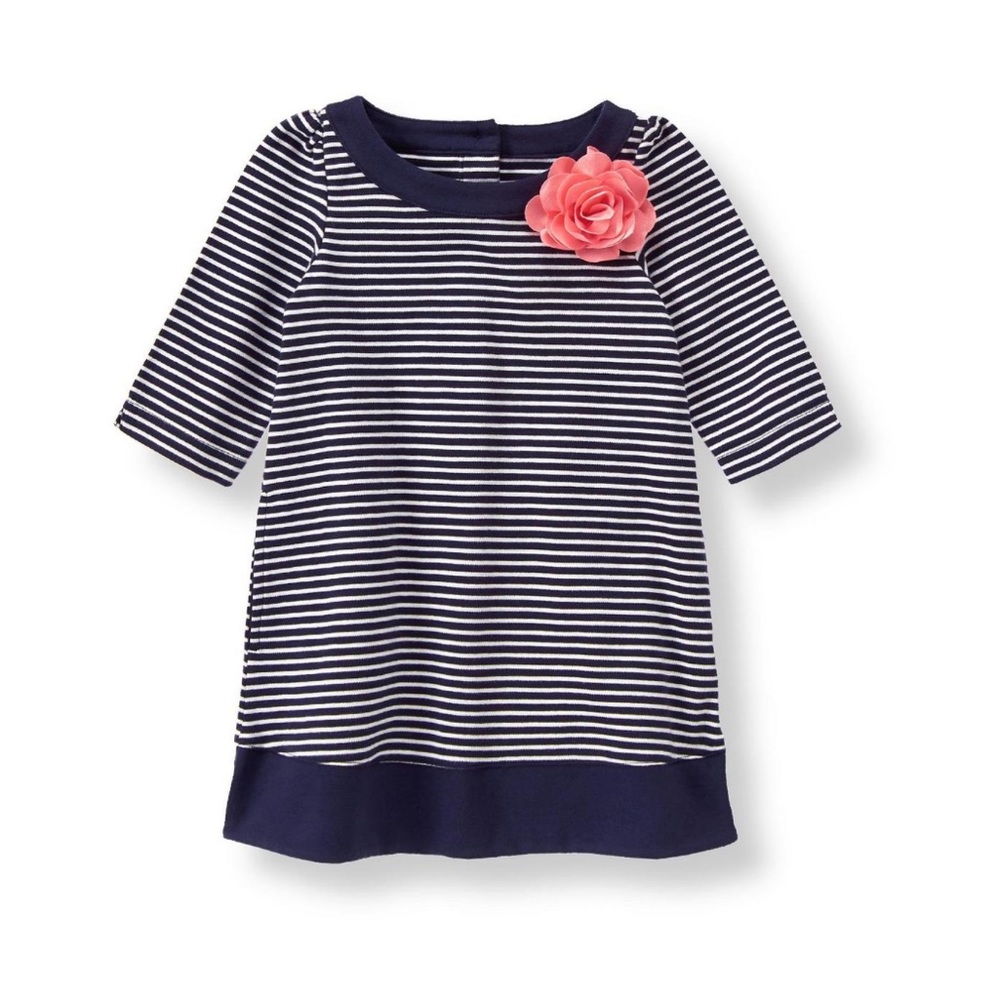 • Janie and Jack • Girls FLORAL STRIPED PONE DRESS Navy Blue & White 12-18 Month